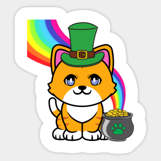 Cute Orange cat is a leprechaun Sticker